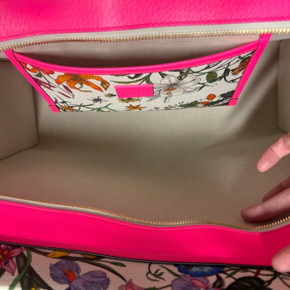 Authentic Large Gucci Flora Tote with Pink Handles - Picture 8 of 11